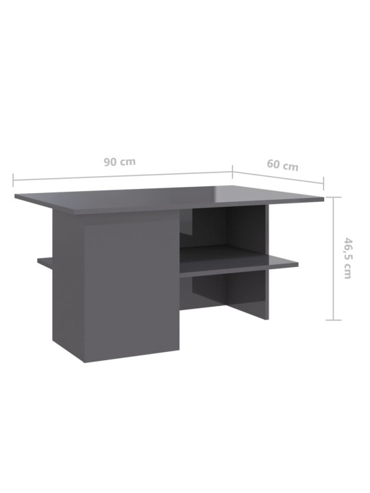 Sohvapöytä korkeakiilto harmaa 90x60x46,5 cm lastulevy