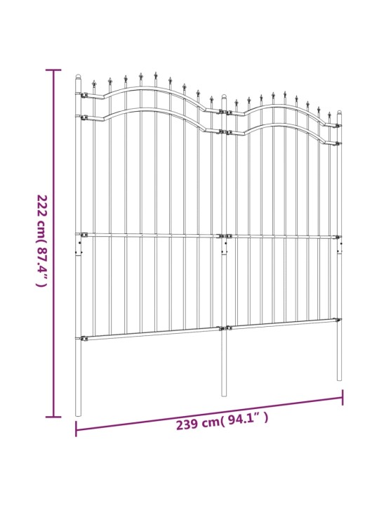 Puutarha-aita keihäskärjillä musta 222 cm jauhemaalattu teräs