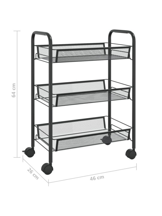 3-kerroksinen keittiövaunu musta 46x26x64 cm rauta