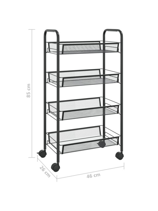 4-kerroksinen keittiövaunu musta 46x26x85 cm rauta