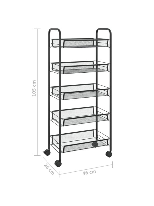 5-kerroksinen keittiövaunu musta 46x26x105 cm rauta