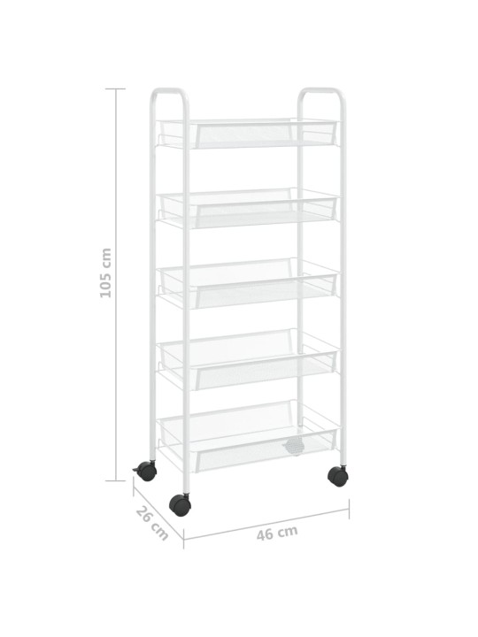 5-kerroksinen keittiövaunu valkoinen 46x26x105 cm rauta
