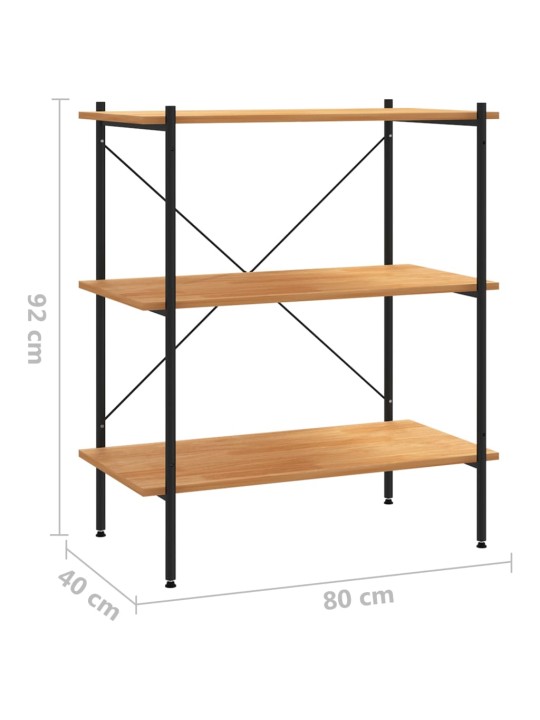 3-kerroksinen Hyllykkö musta ja tammi 80x40x92 cm