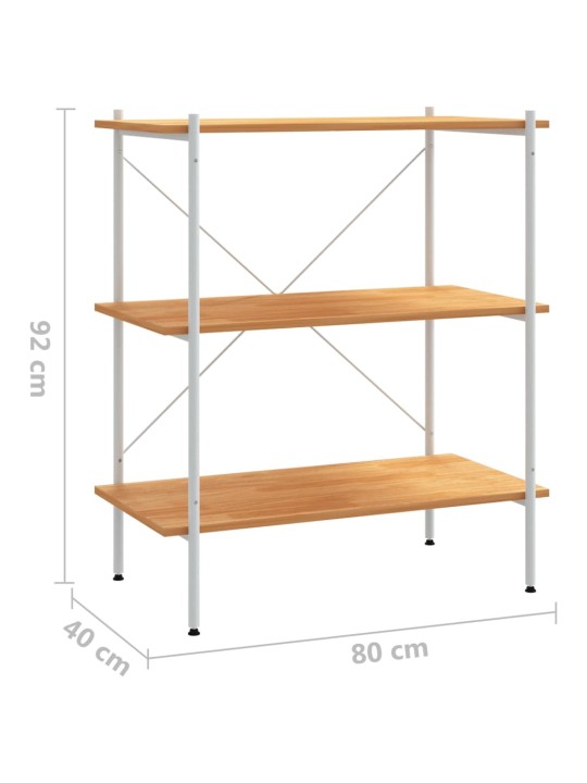 3-kerroksinen Hyllykkö valkoinen ja tammi 80x40x92 cm