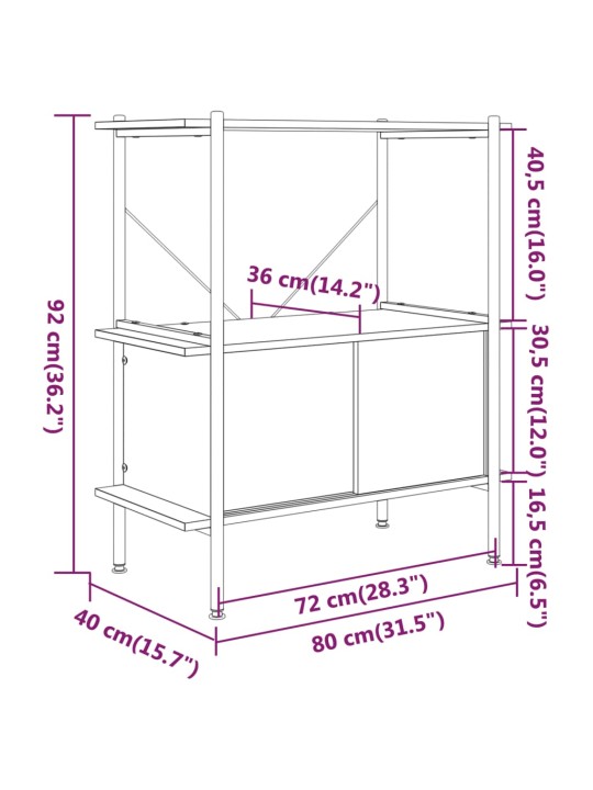 3-tasoinen Hylly kaapilla 80x40x92 cm teräs ja tekninen puu