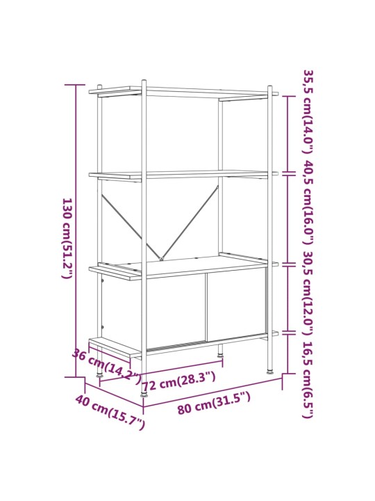4-tasoinen Hylly kaapilla 80x40x130 cm teräs ja tekninen puu