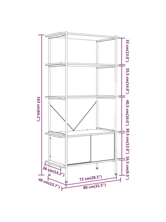 5-tasoinen Hylly kaapilla 80x40x163 cm teräs ja tekninen puu