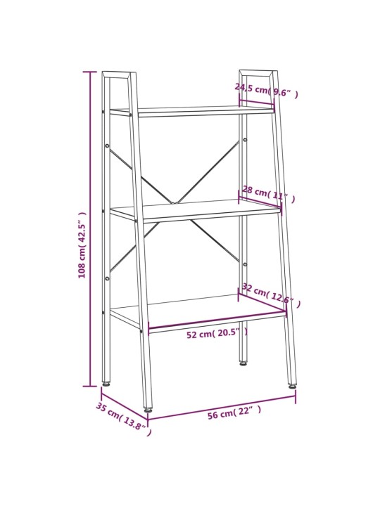 3-kerroksinen Lattiahylly vaaleanruskea ja musta 56x35x108 cm