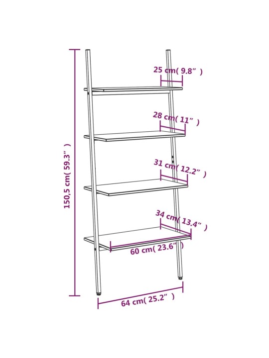 4-kerroksinen kalteva hylly tummanrusk. ja musta 64x34x150,5 cm