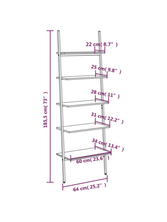5-kerroksinen kalteva hylly tummanrusk. ja musta 64x34x185,5 cm
