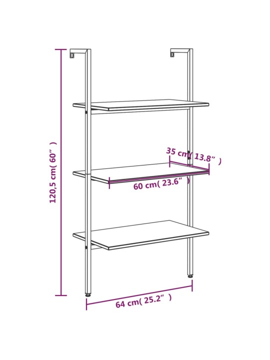 3-kerroksinen kalteva hylly tummanrusk. ja musta 64x35x120,5 cm