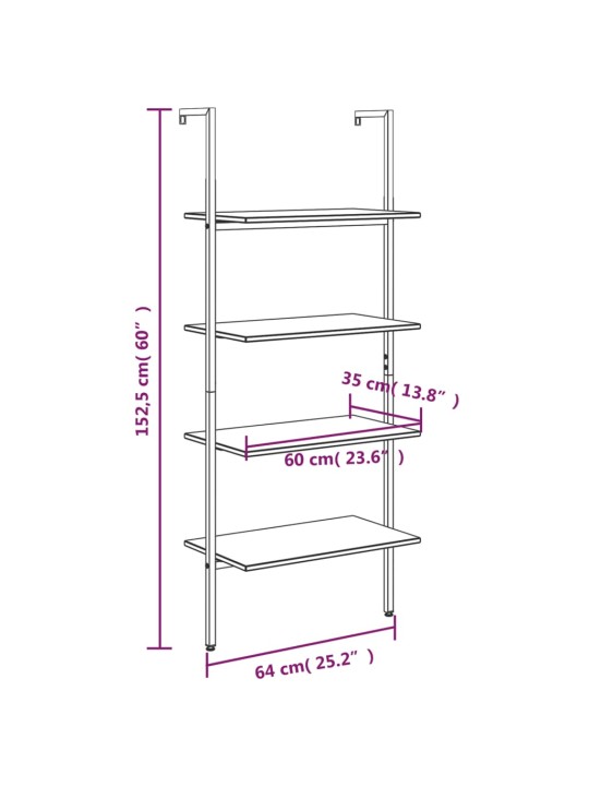 4-kerroksinen kalteva hylly tummanrusk. ja musta 64x35x152,5 cm