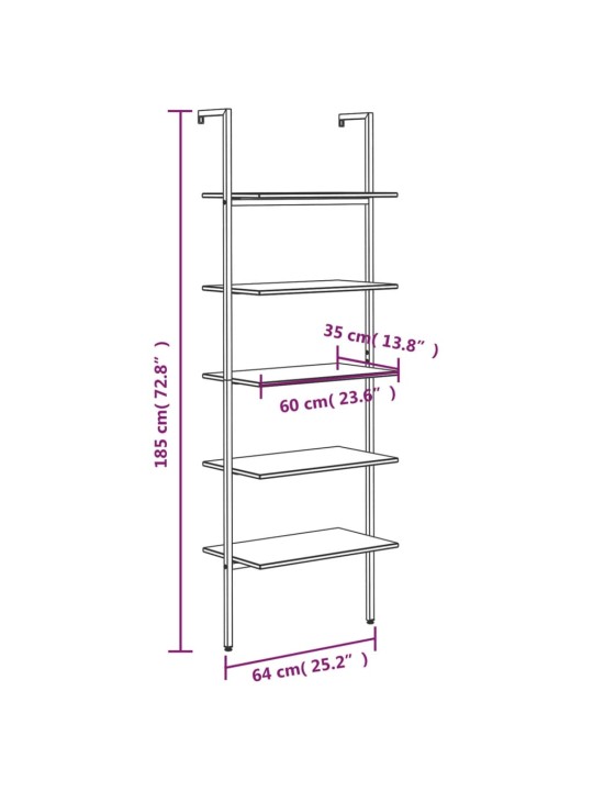 5-kerroksinen kalteva hylly tummanrusk. ja musta 64x35x185 cm