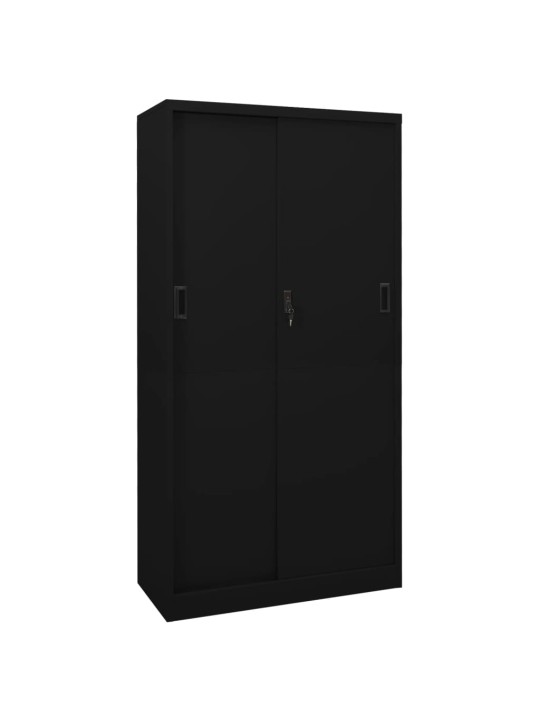 Toimistokaappi liukuovella musta 90x40x180 cm teräs