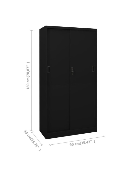 Toimistokaappi liukuovella musta 90x40x180 cm teräs