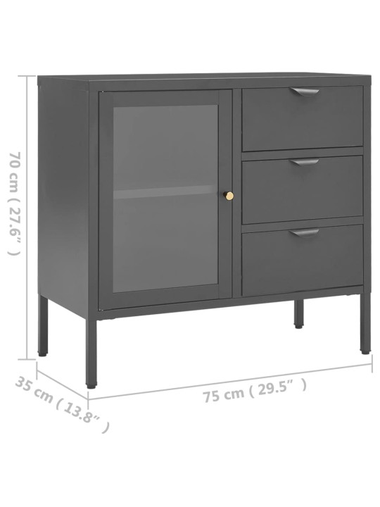 Senkki antrasiitti 75x35x70 cm teräs ja karkaistu lasi