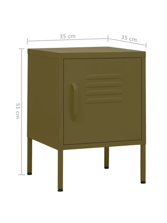 Yöpöytä oliivinvihreä 35x35x51 cm teräs