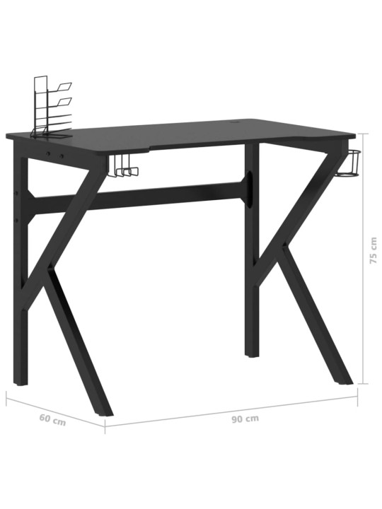 Pelipöytä K-muotoisilla jaloilla musta 90x60x75 cm