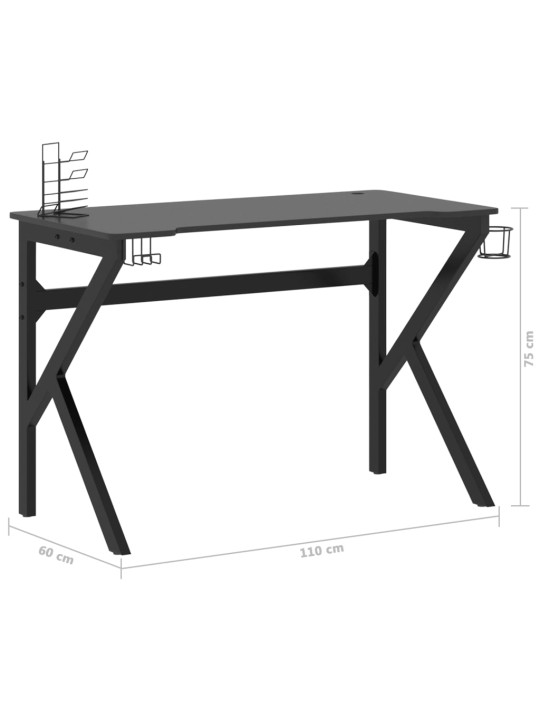 Pelipöytä K-muotoisilla jaloilla musta 110x60x75 cm