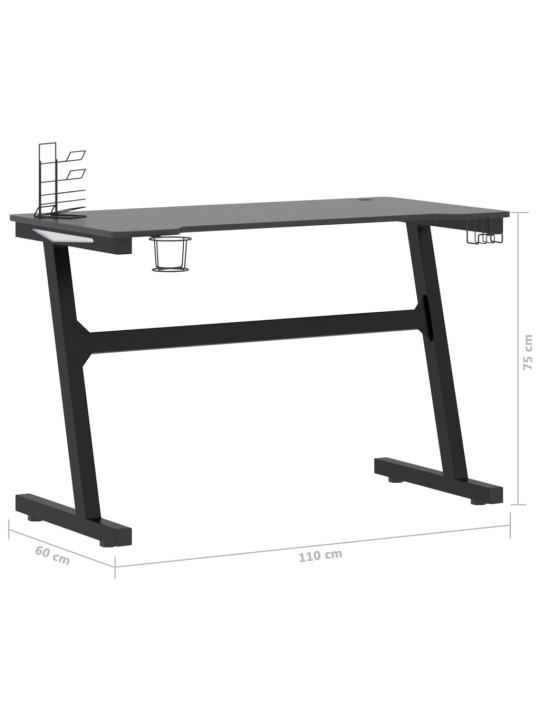 Pelipöytä LED-valot ja Z-muoto musta 110x60x75 cm