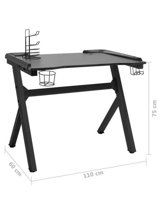 Pelipöytä LED-valot ja Y-muoto musta 110x60x75 cm