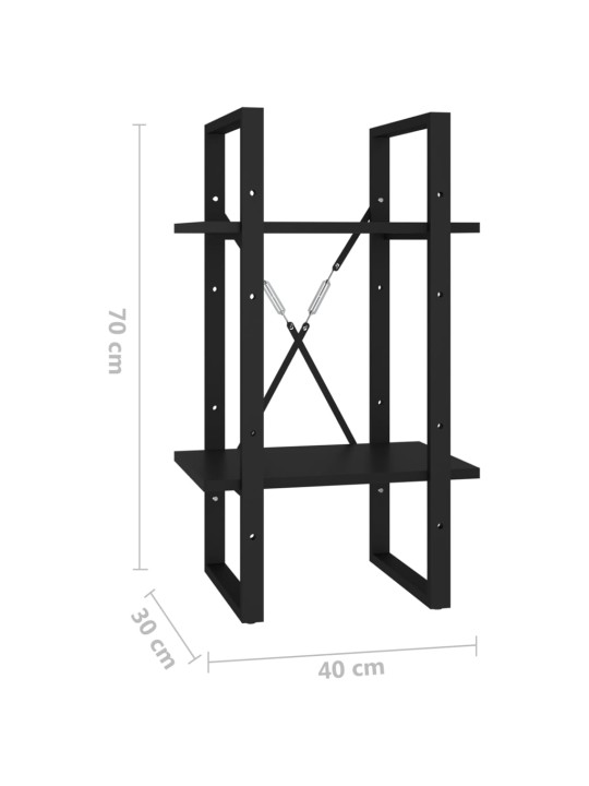 2-tasoinen kirjahylly musta 40x30x70 cm lastulevy