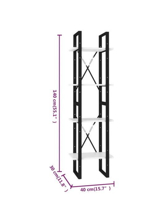 4-tasoinen kirjahylly valkoinen 40x30x140 cm lastulevy