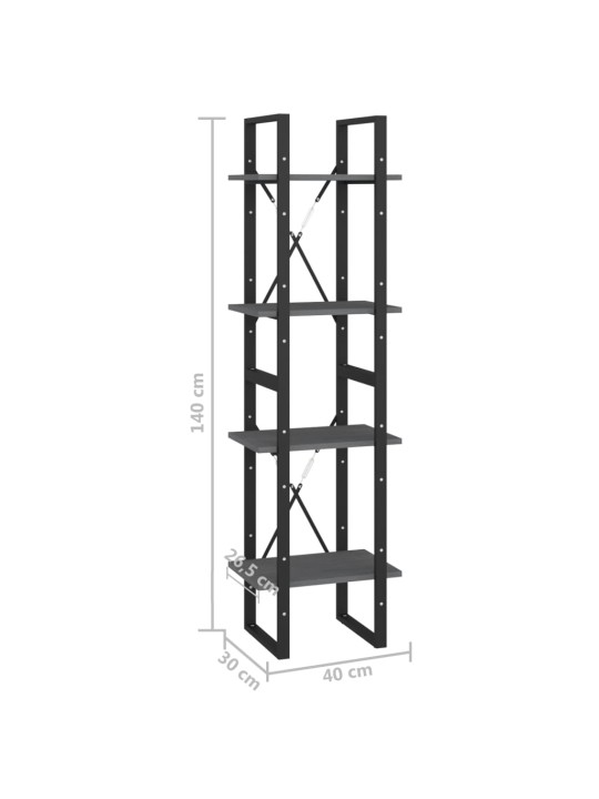 4-tasoinen kirjahylly harmaa 40x30x140 cm täysi mänty