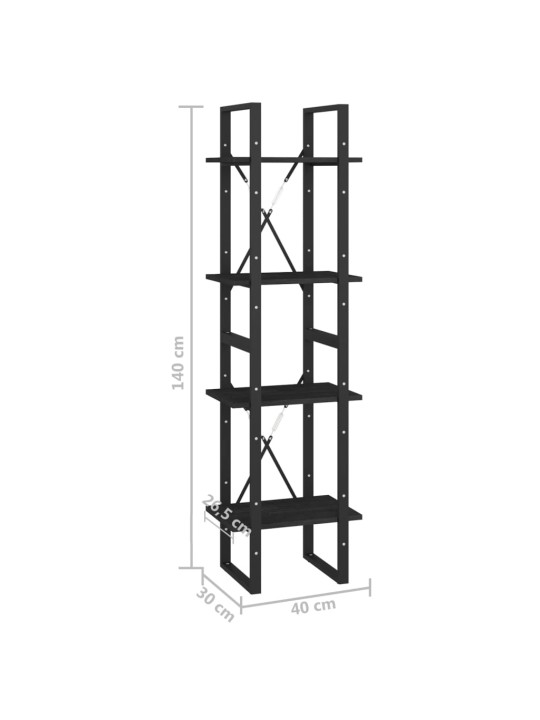 4-tasoinen kirjahylly musta 40x30x140 cm täysi mänty