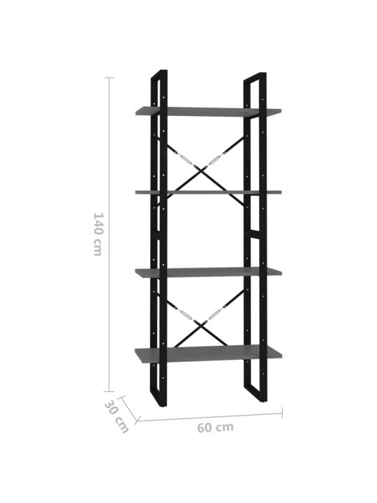 4-tasoinen kirjahylly harmaa 60x30x140 cm lastulevy