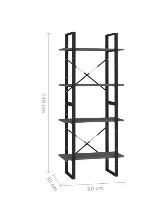 4-tasoinen kirjahylly harmaa 60x30x140 cm täysi mänty