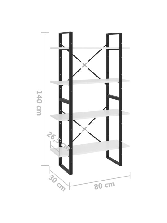 4-tasoinen kirjahylly valkoinen 80x30x140 cm lastulevy
