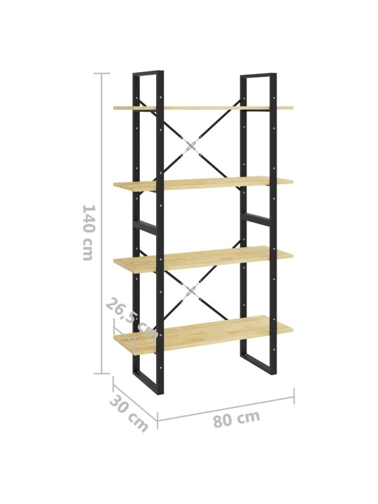 4-tasoinen kirjahylly 80x30x140 cm täysi mänty