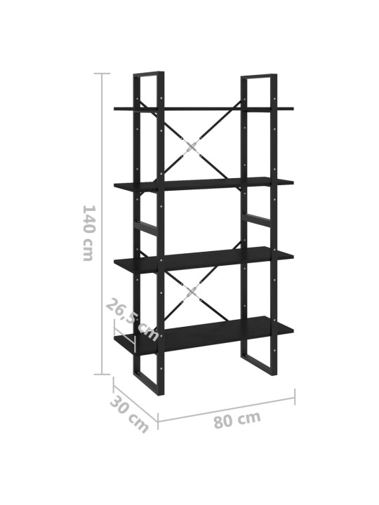 4-tasoinen kirjahylly musta 80x30x140 cm täysi mänty