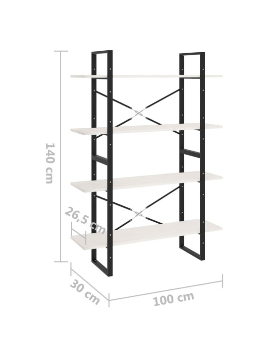 4-tasoinen kirjahylly valkoinen 100x30x140 cm täysi mänty