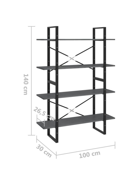 4-tasoinen kirjahylly harmaa 100x30x140 cm täysi mänty