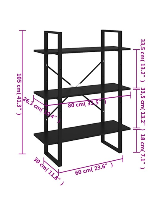 Kirjahylly musta 80x30x105 cm lastulevy