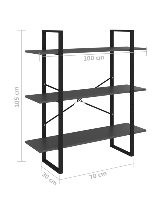 Kirjahylly betoninharmaa 100x30x105 cm lastulevy