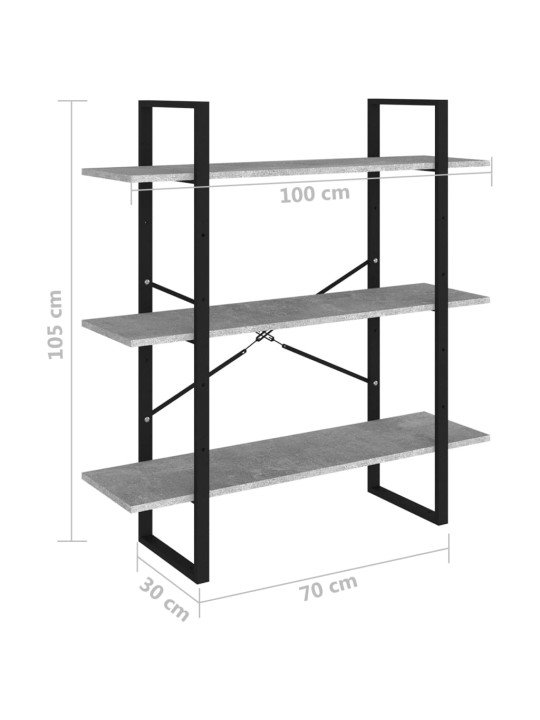 Kirjahylly betoninharmaa 100x30x105 cm lastulevy