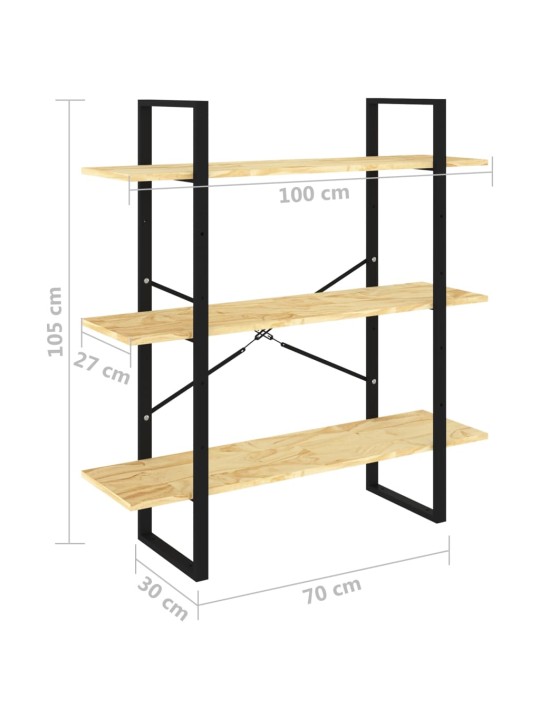 3-tasoinen kirjahylly 100x30x105 cm täysi mänty