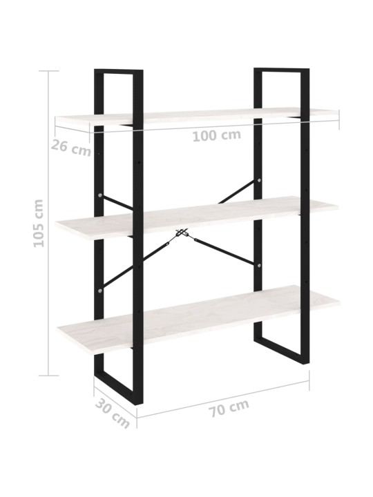 3-tasoinen kirjahylly valkoinen 100x30x105 cm täysi mänty