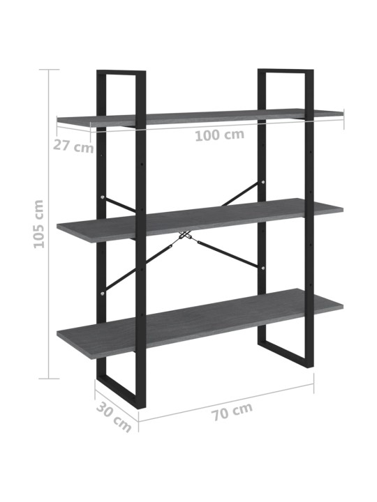 3-tasoinen kirjahylly harmaa 100x30x105 cm täysi mänty