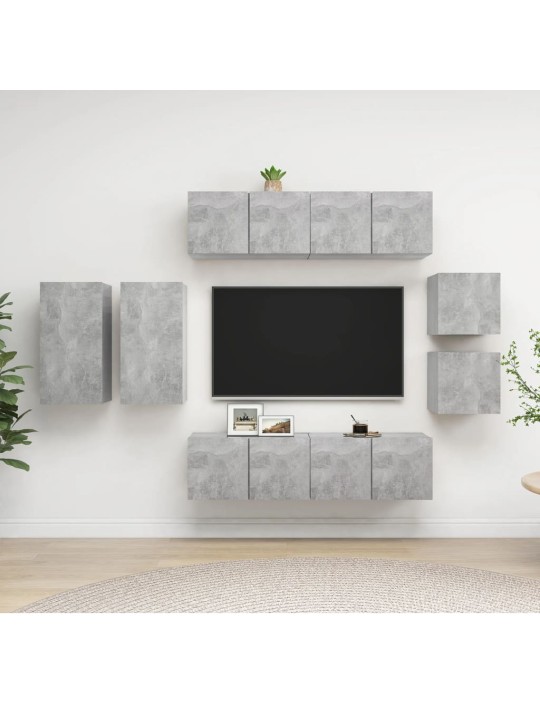 8-osainen tv-kaappisarja betoninharmaa tekninen puu