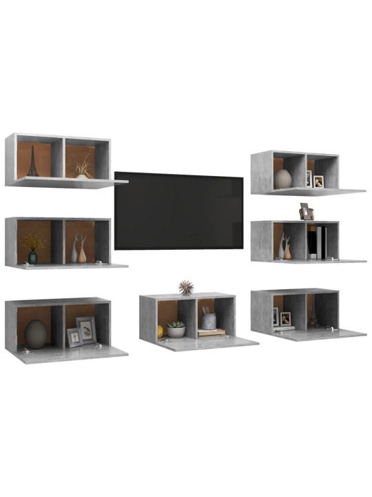 TV-tasot 7 kpl betoninharmaa 30,5x30x60 cm lastulevy