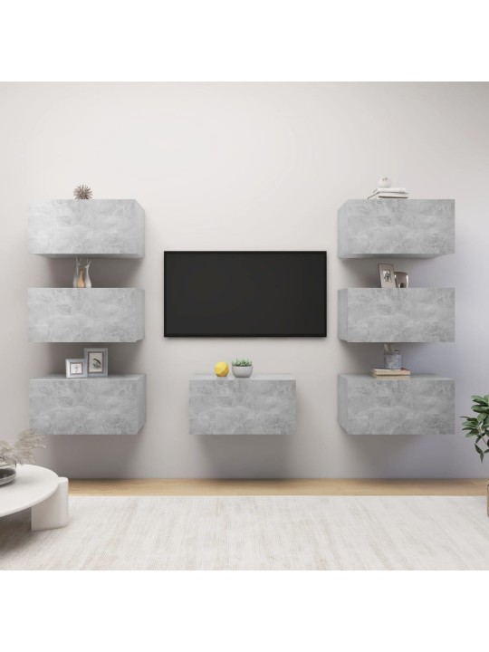 TV-tasot 7 kpl betoninharmaa 30,5x30x60 cm lastulevy