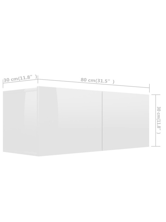 TV-tasot 4 kpl korkeakiilto valkoinen 80x30x30 cm lastulevy