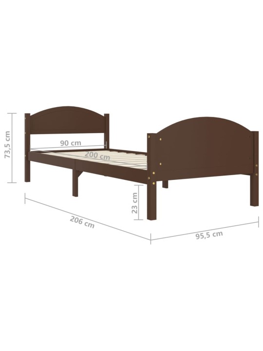 Sängynrunko tummanruskea täysi mänty 90x200 cm