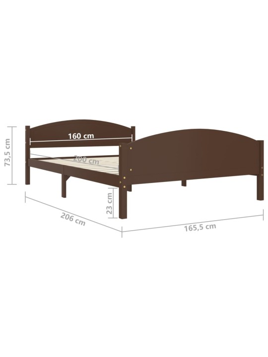 Sängynrunko tummanruskea täysi mänty 160x200 cm
