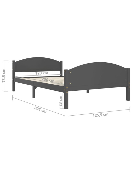 Sängynrunko tummanharmaa täysi mänty 120x200 cm
