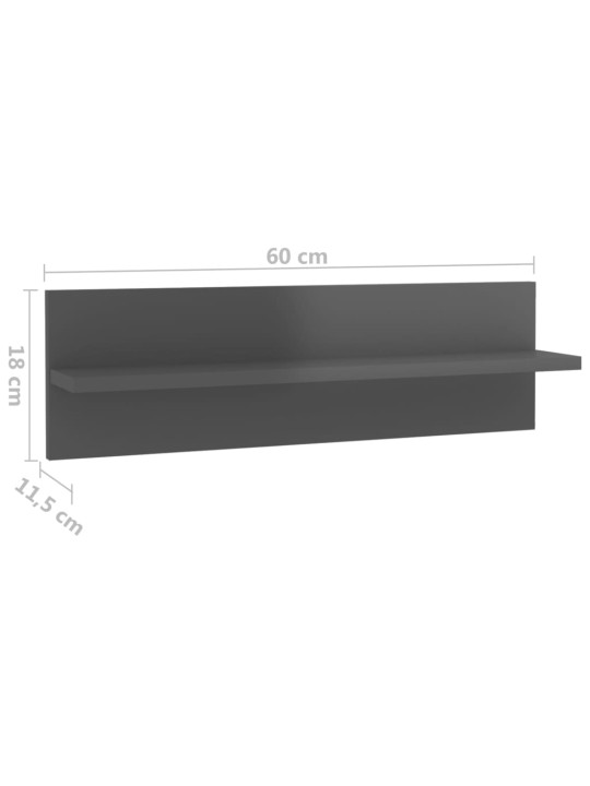 Seinähyllyt 4 kpl korkeakiilto harmaa 60x11,5x18 cm lastulevy